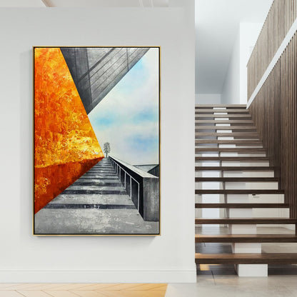 Abstract Urban Landscape: Vibrant Rooftop Perspective in Oil