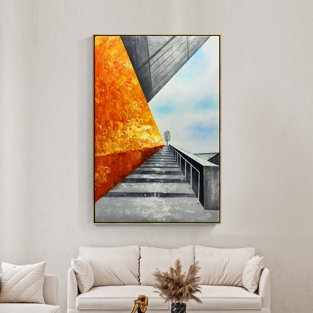 Abstract Urban Landscape: Vibrant Rooftop Perspective in Oil