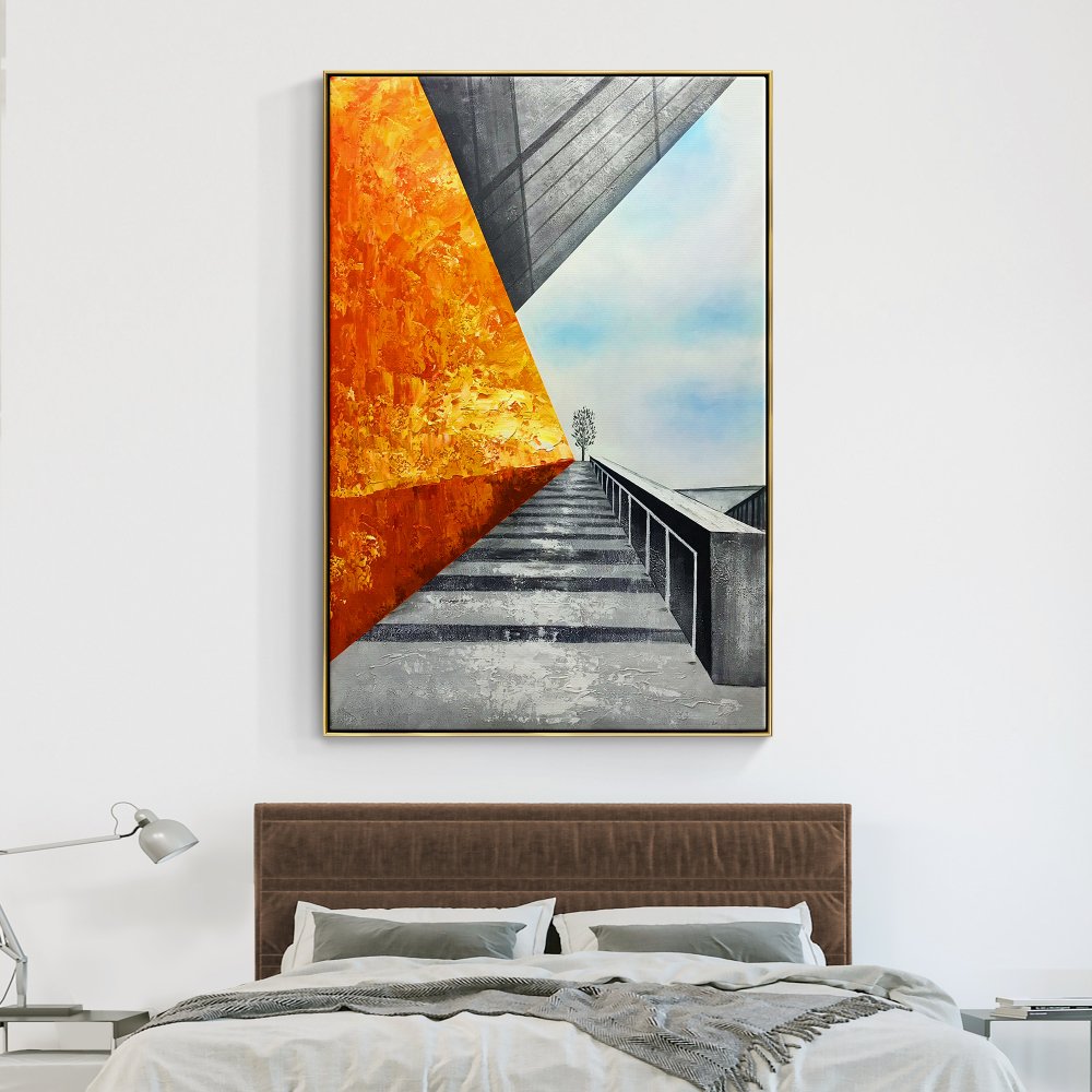 Abstract Urban Landscape: Vibrant Rooftop Perspective in Oil