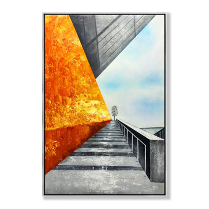 Abstract Urban Landscape: Vibrant Rooftop Perspective in Oil