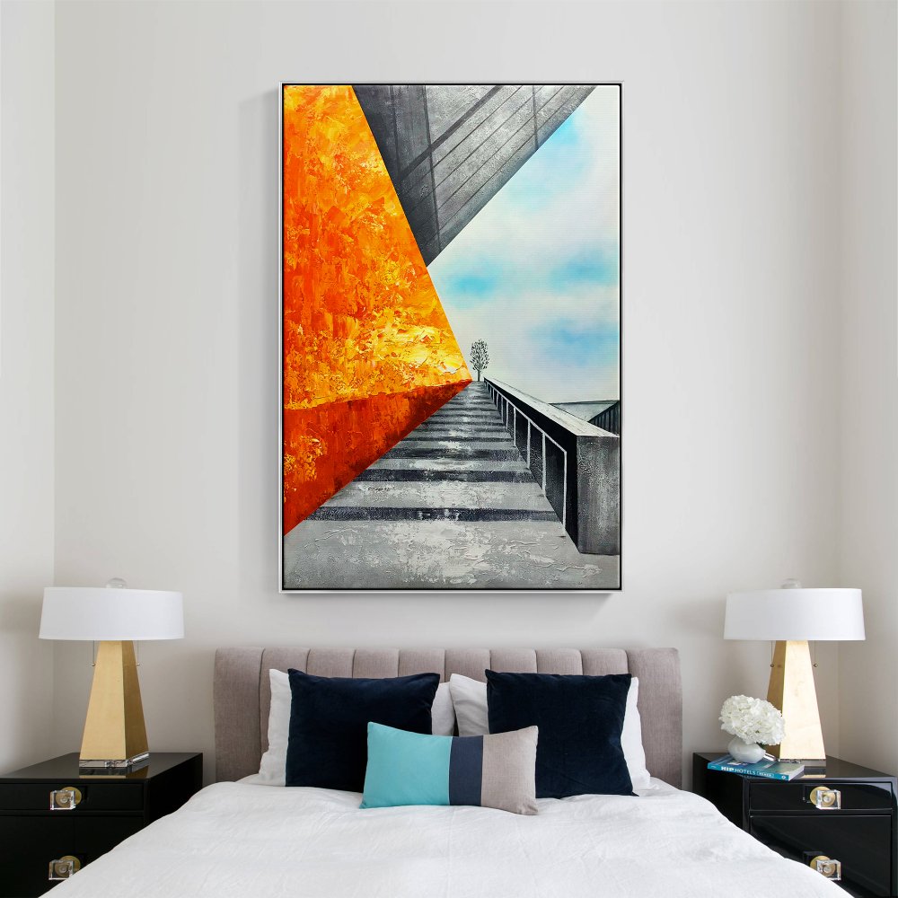 Abstract Urban Landscape: Vibrant Rooftop Perspective in Oil