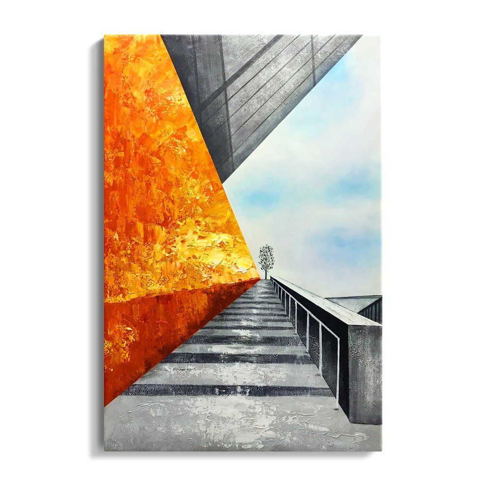 Abstract Urban Landscape: Vibrant Rooftop Perspective in Oil