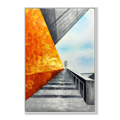 Abstract Urban Landscape: Vibrant Rooftop Perspective in Oil