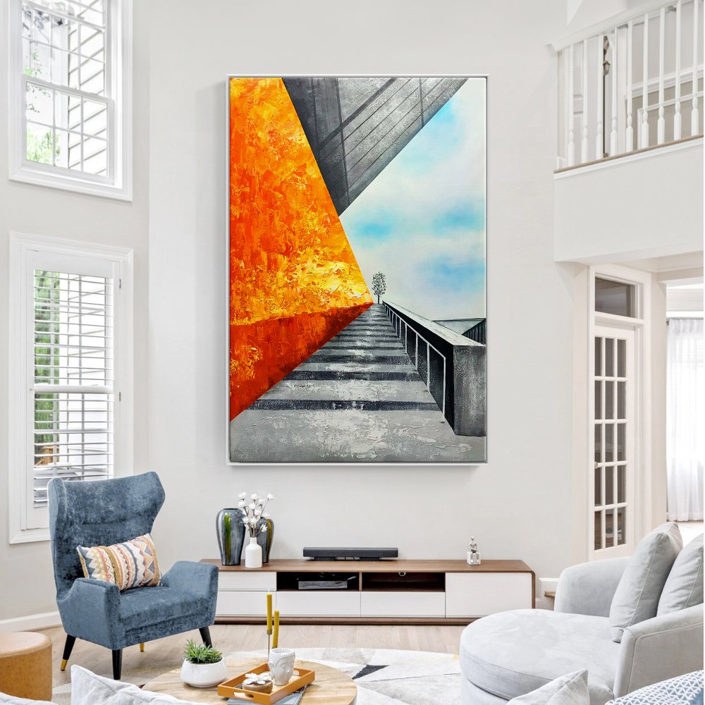Abstract Urban Landscape: Vibrant Rooftop Perspective in Oil