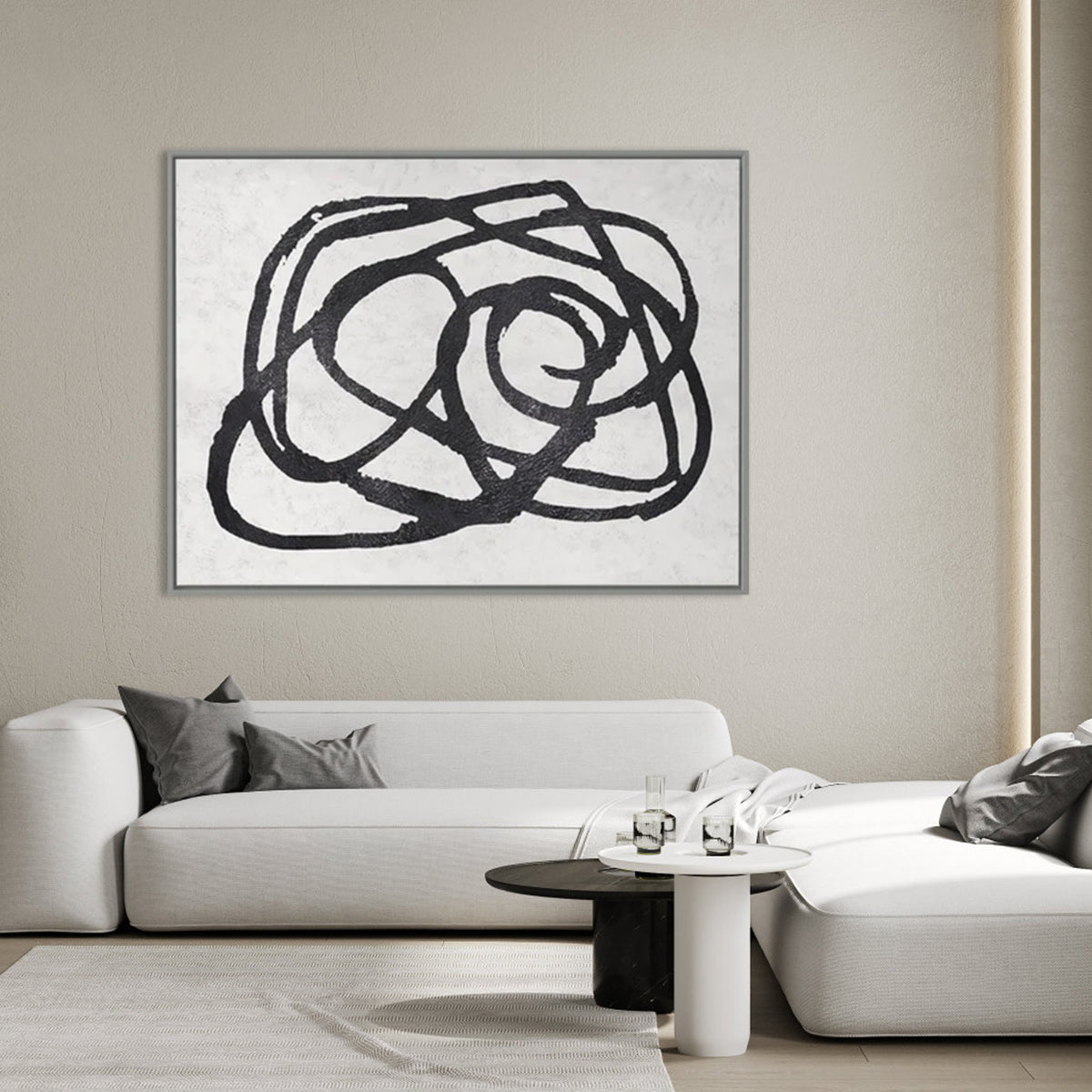 Abstract Black and White Composition - Modern Oil Painting for Contemporary Spaces