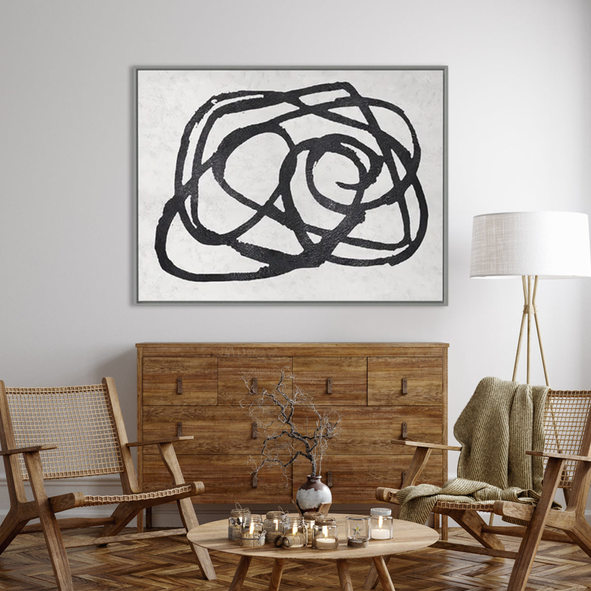 Abstract Black and White Composition - Modern Oil Painting for Contemporary Spaces