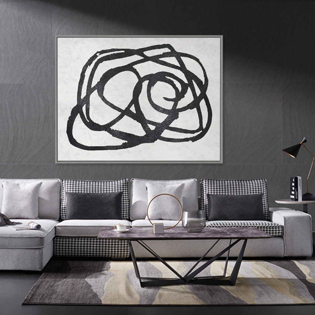 Abstract Black and White Composition - Modern Oil Painting for Contemporary Spaces