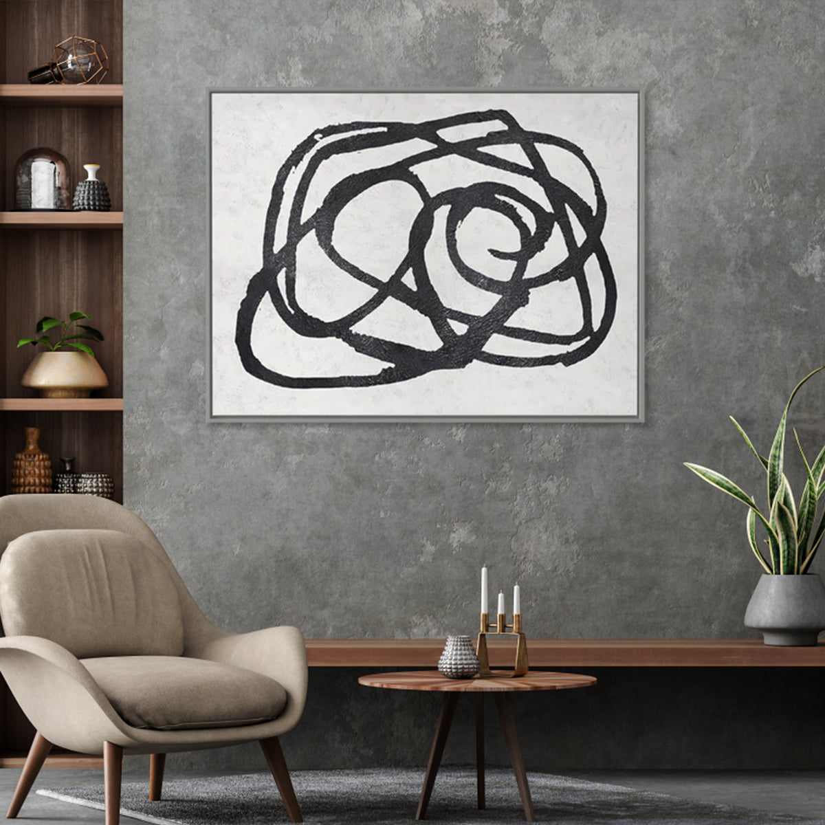 Abstract Black and White Composition - Modern Oil Painting for Contemporary Spaces