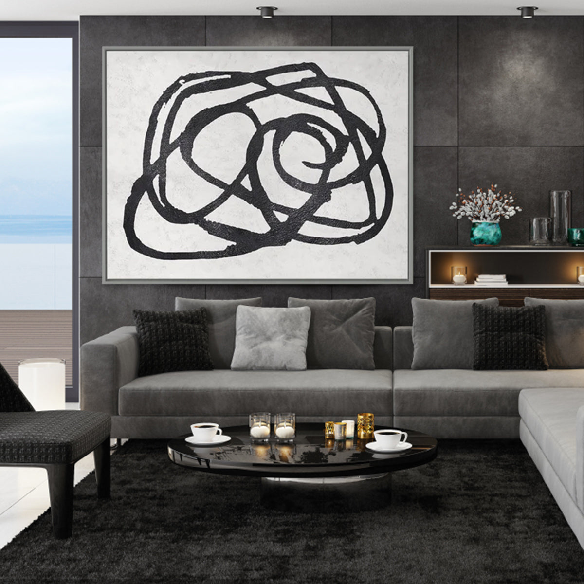 Abstract Black and White Composition - Modern Oil Painting for Contemporary Spaces