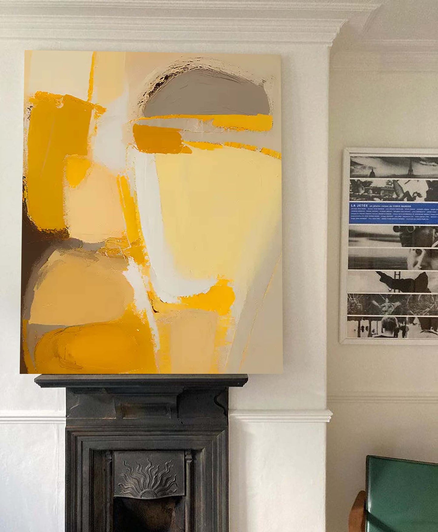 Vibrant Abstract Oil Painting in Yellow and Neutral Tones for Modern Decor