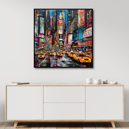 Vibrant Times Square Taxi Scene | Colorful Pop Art Oil Painting for Modern Decor