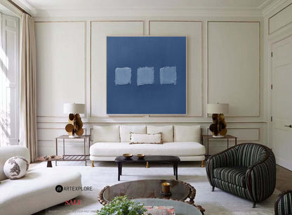 Serene Blue Minimalist Oil Painting for Modern Home Decor