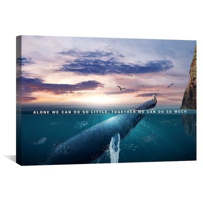 Together We Thrive: Inspirational Whale and Ocean Sunset Oil Painting