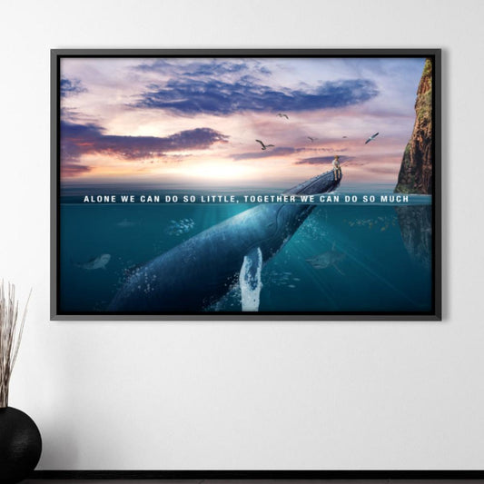 Together We Thrive: Inspirational Whale and Ocean Sunset Oil Painting