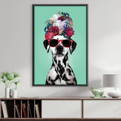 Chic Dalmatian Art with Flowers and Sunglasses for Stylish Home Decor