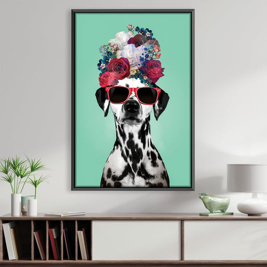 Chic Dalmatian Art with Flowers and Sunglasses for Stylish Home Decor