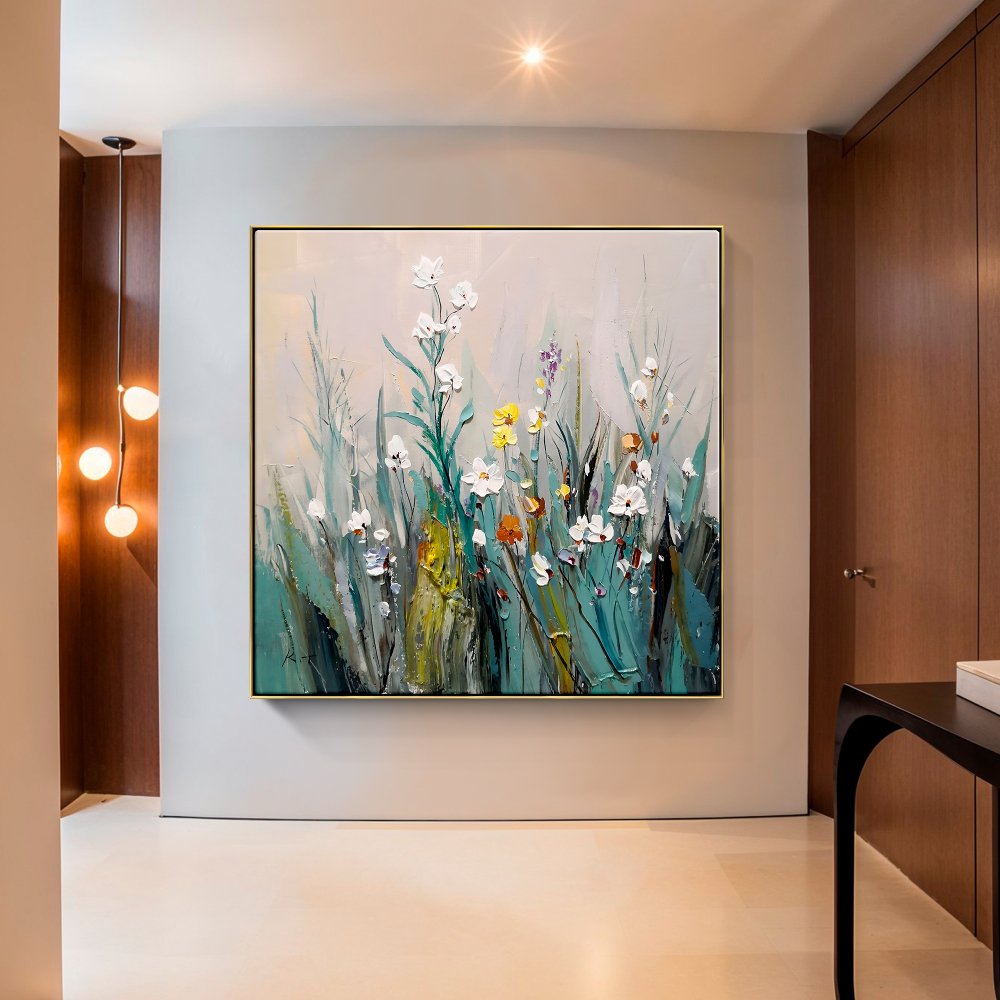 Vibrant Spring Blossoms: Colorful Floral Oil Painting for Home Décor