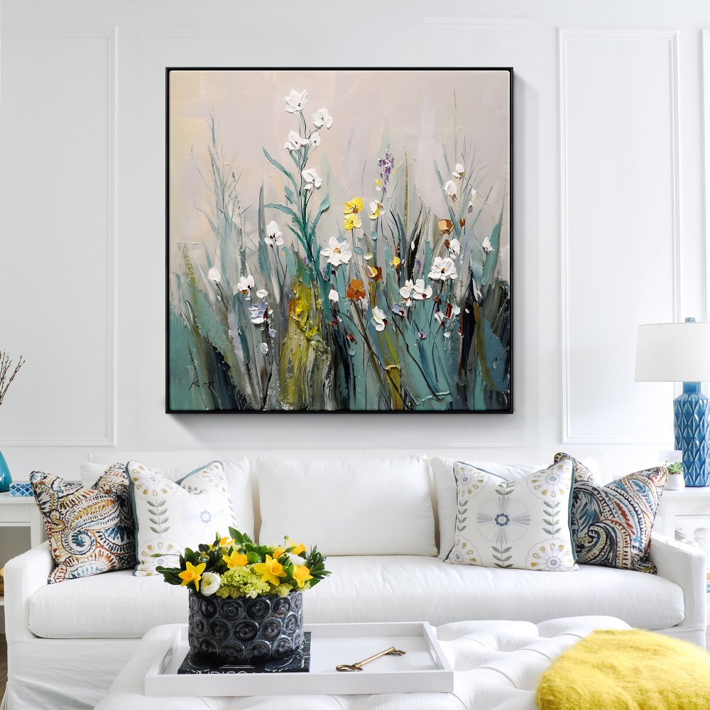 Vibrant Spring Blossoms: Colorful Floral Oil Painting for Home Décor