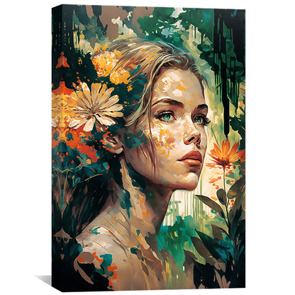 Serene Floral Portrait - Vibrant Oil Painting for Home Decor