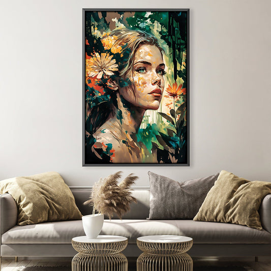 Serene Floral Portrait - Vibrant Oil Painting for Home Decor