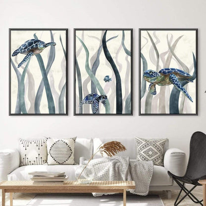 Serene Sea Turtles Oil Painting for Coastal Home Decor