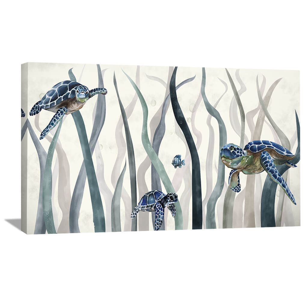 Serene Sea Turtles Oil Painting - Lush Ocean Landscape Wall Art