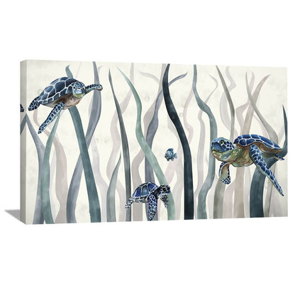 Serene Sea Turtles Oil Painting - Lush Ocean Landscape Wall Art