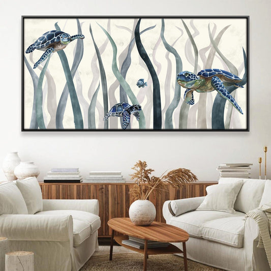 Serene Sea Turtles Oil Painting - Lush Ocean Landscape Wall Art