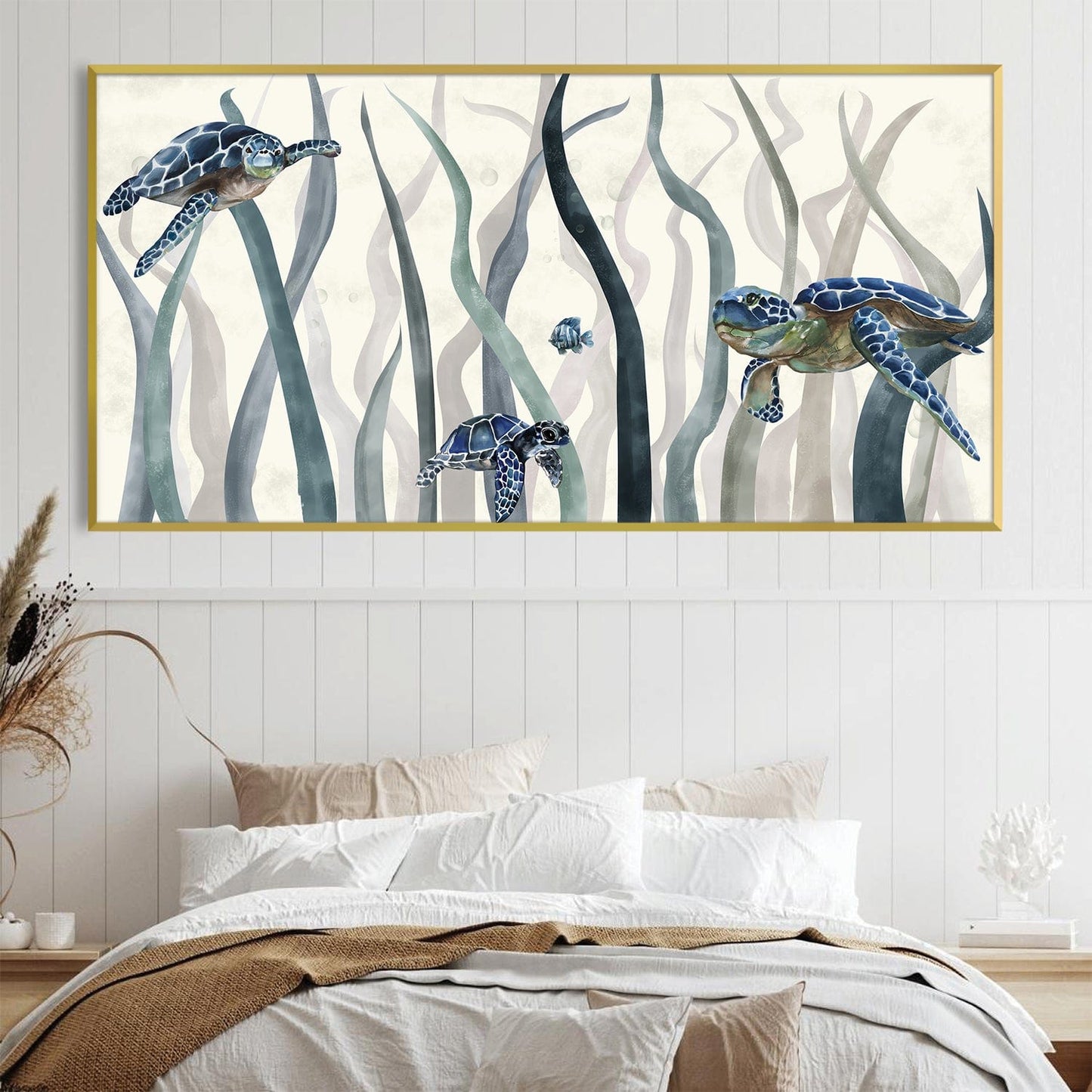 Serene Sea Turtles Oil Painting - Lush Ocean Landscape Wall Art