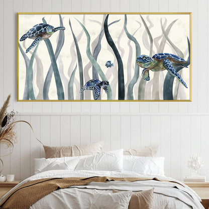 Serene Sea Turtles Oil Painting - Lush Ocean Landscape Wall Art