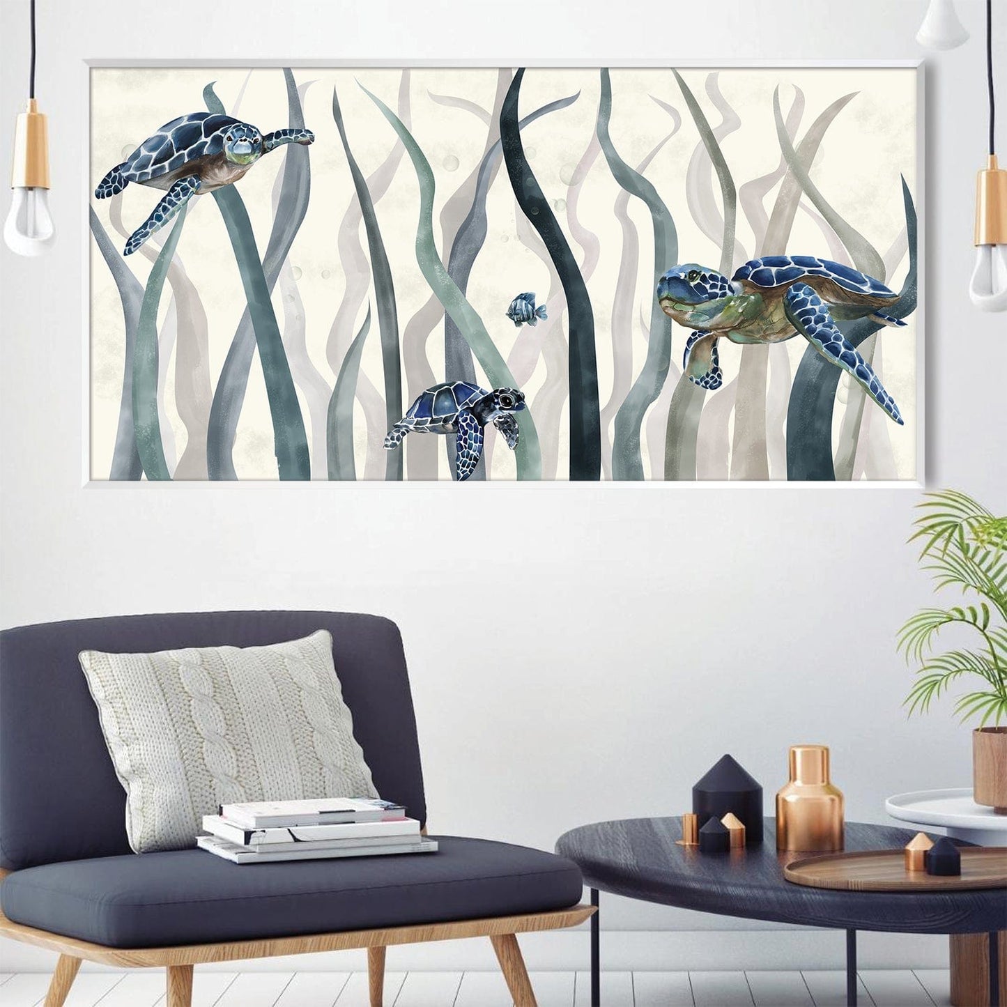 Serene Sea Turtles Oil Painting - Lush Ocean Landscape Wall Art
