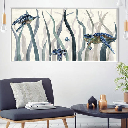 Serene Sea Turtles Oil Painting - Lush Ocean Landscape Wall Art