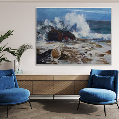 Dynamic Seascape Oil Painting with Waves and Rocks