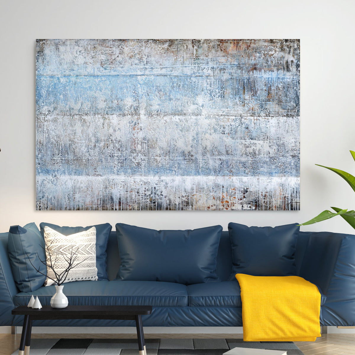 Serene Blue and White Abstract Oil Painting for Modern Home Decor