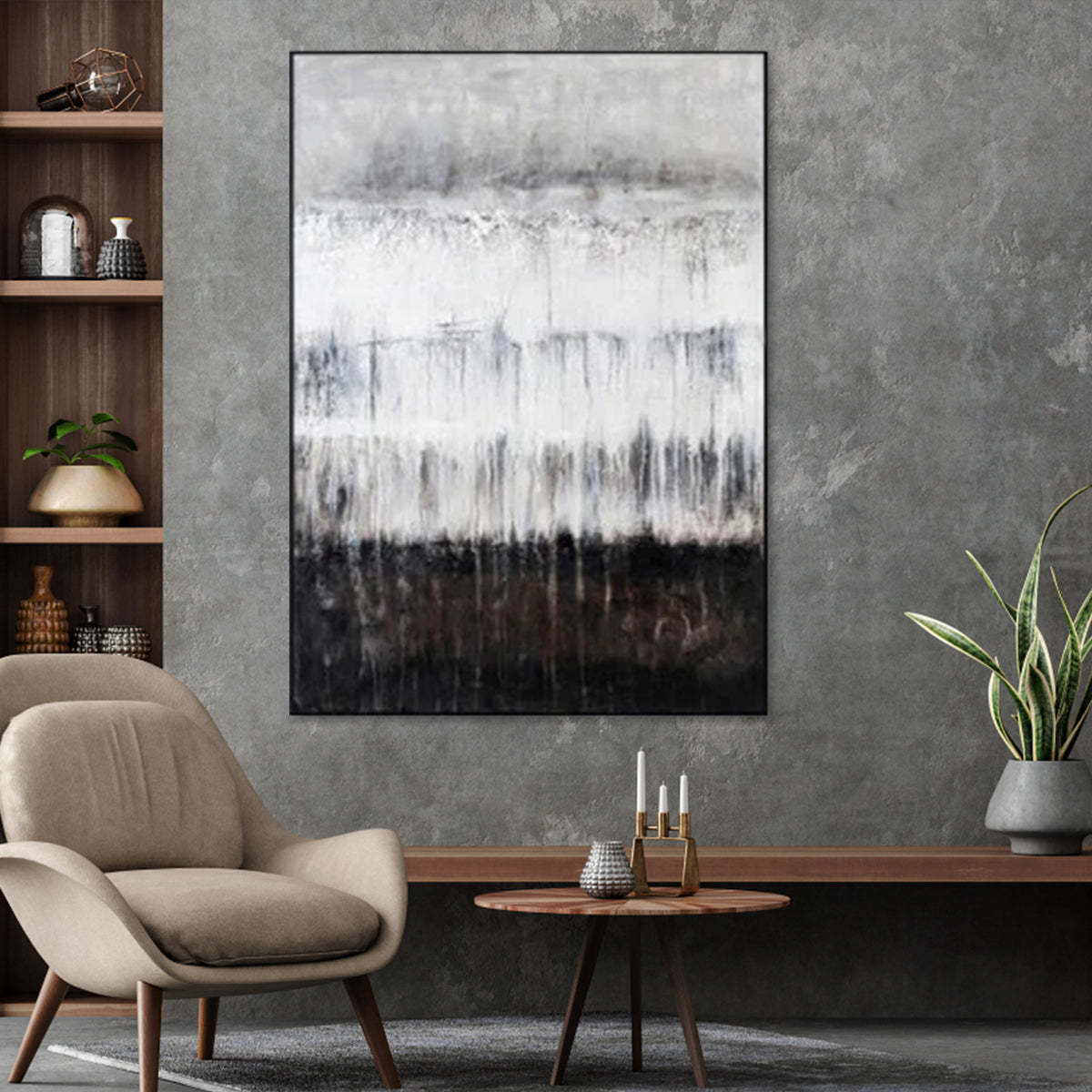 Serene Abstract Oil Painting in Monochrome Tones for Modern Home Decor