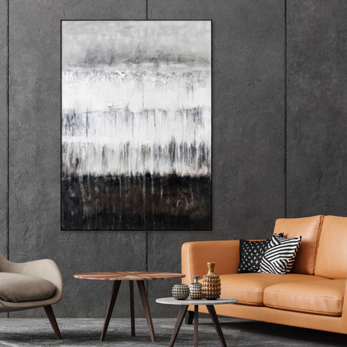 Serene Abstract Oil Painting in Monochrome Tones for Modern Home Decor