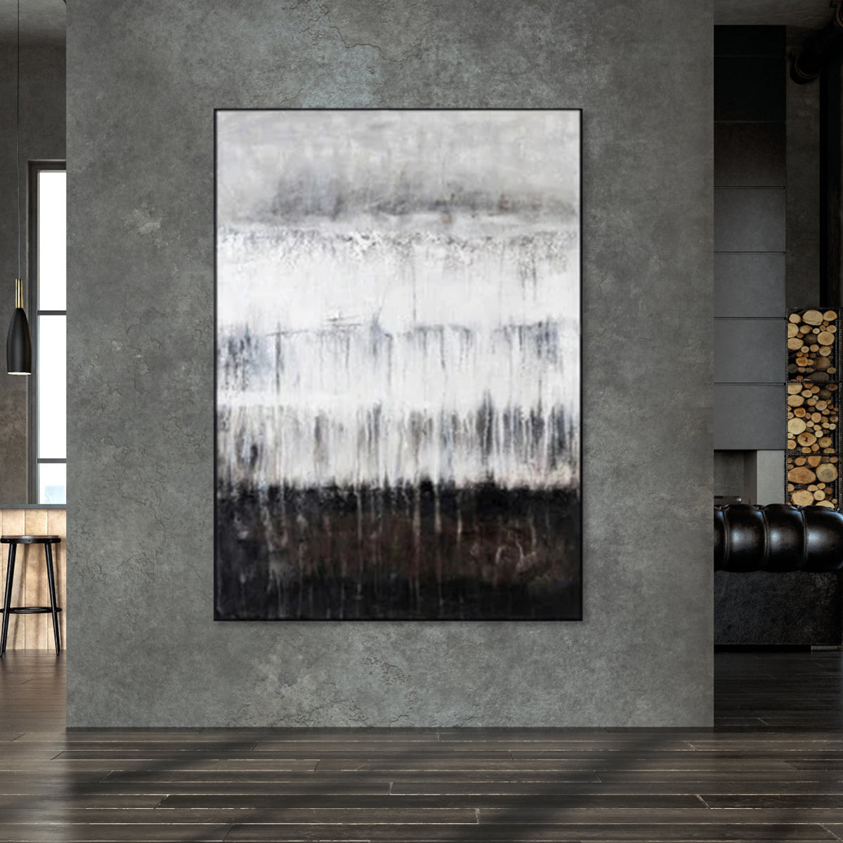 Serene Abstract Oil Painting in Monochrome Tones for Modern Home Decor