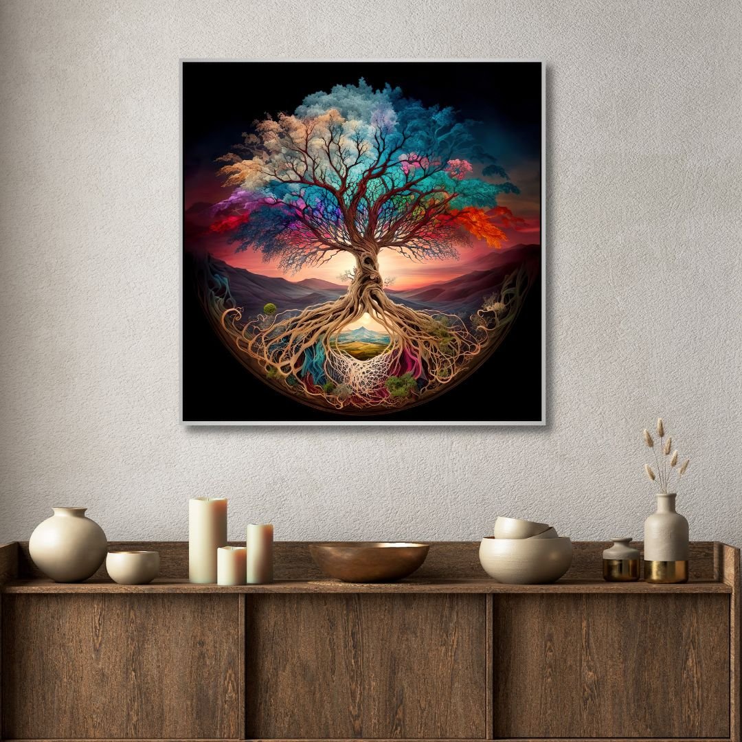 Vibrant Tree of Life Abstract Oil Painting for Unique Wall Decor