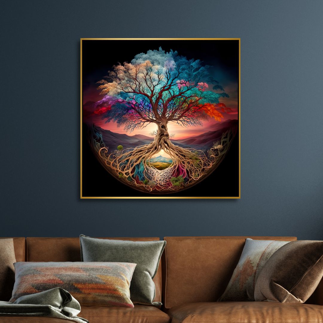 Vibrant Tree of Life Abstract Oil Painting for Unique Wall Decor