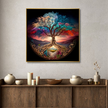 Vibrant Tree of Life Abstract Oil Painting for Unique Wall Decor