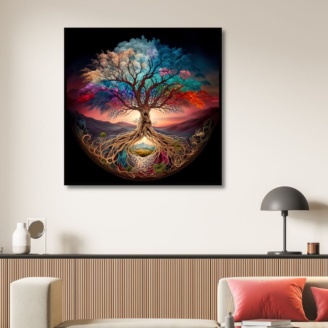 Vibrant Tree of Life Abstract Oil Painting for Unique Wall Decor