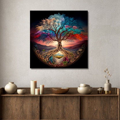 Vibrant Tree of Life Abstract Oil Painting for Unique Wall Decor