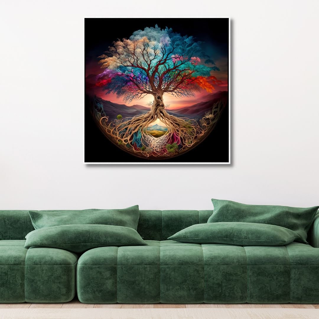 Vibrant Tree of Life Abstract Oil Painting for Unique Wall Decor