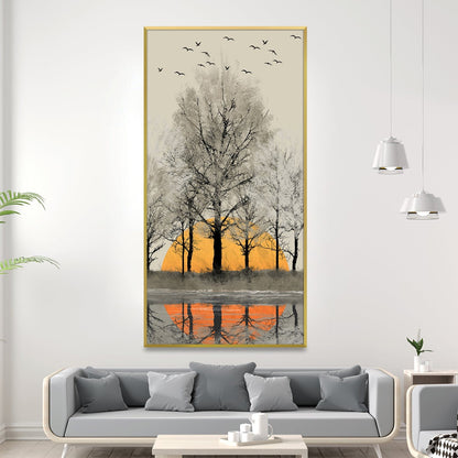 Tranquil Treetops at Dusk - Modern Canvas Oil Painting for Home Decor