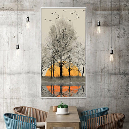 Tranquil Treetops at Dusk - Modern Canvas Oil Painting for Home Decor