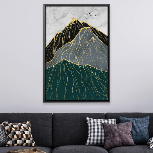 Elegant Trichromatic Mountain Peaks Landscape Oil Painting for Modern Decor