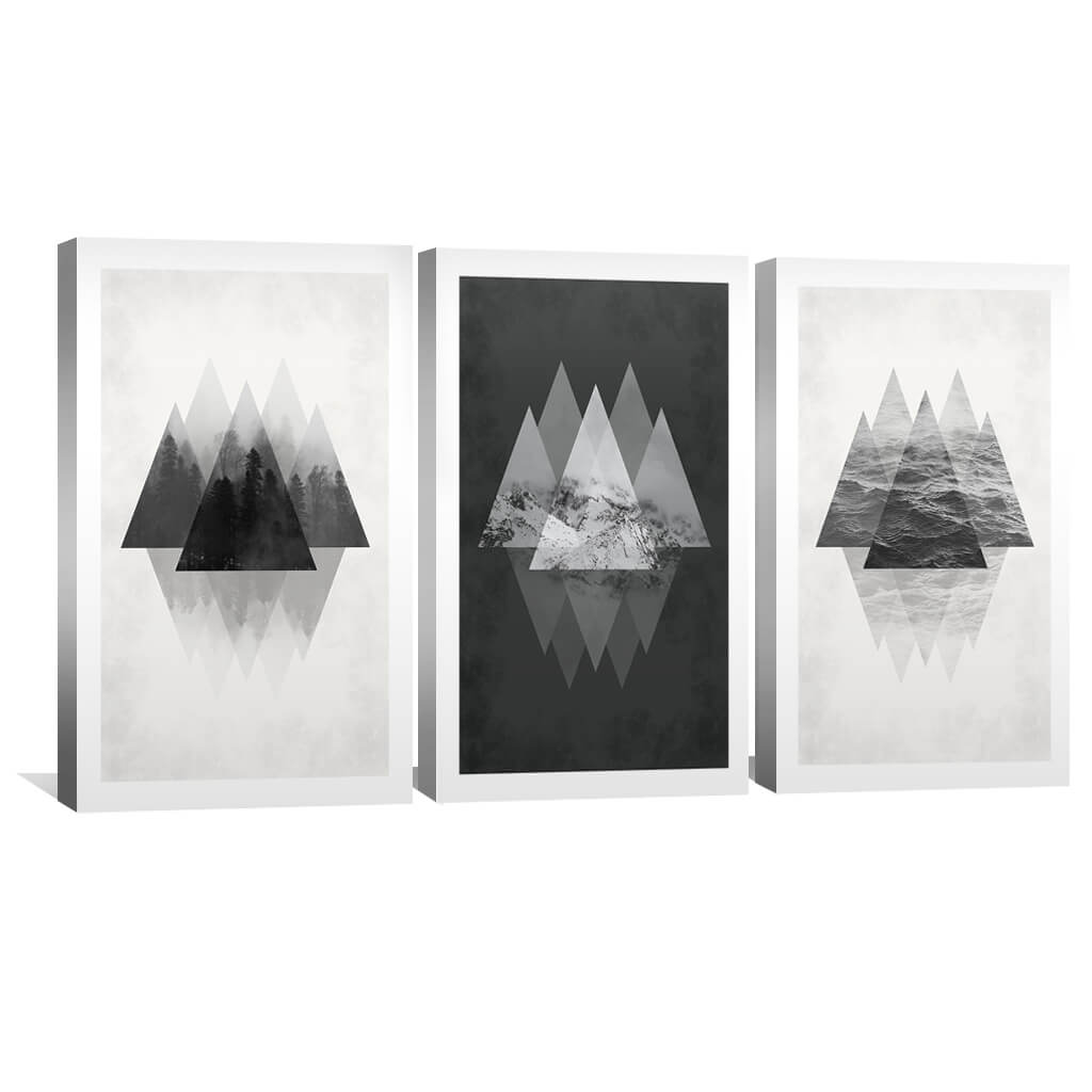 Abstract Mountain Landscape Triptych Canvas Art for Modern Home Decor