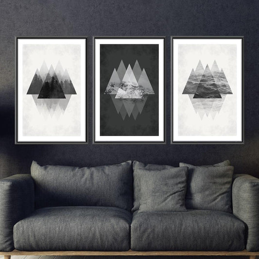 Abstract Mountain Landscape Triptych Canvas Art for Modern Home Decor