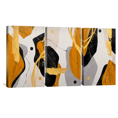 Vibrant Orange Abstract Triptych Oil Painting for Modern Home Decor