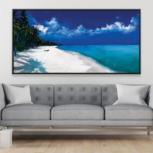 Serene Tropical Beach Landscape Oil Painting for Home Decor